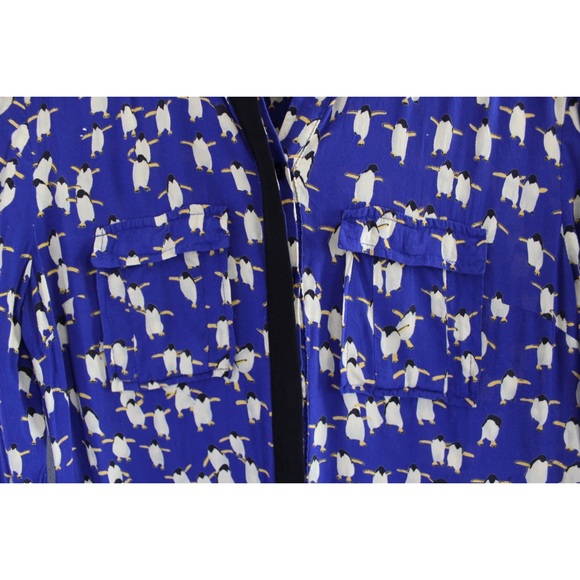 Anthropologie Maeve Penguin Retro Print Collar Button Top XS 0 - Picture 6 of 12